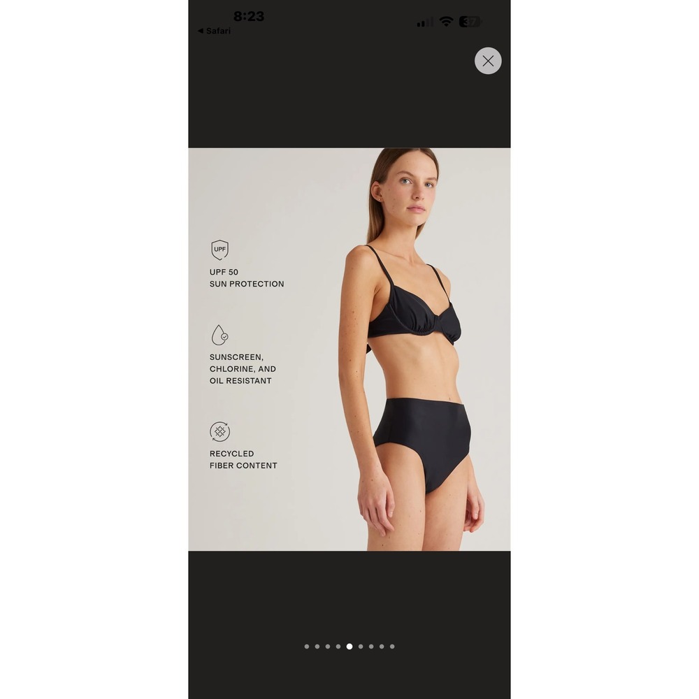 Quince Italian Underwire Bikini Top Black UPF 50 Adjustable Straps Medium NEW